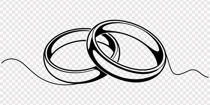 Black and white illustration of two pairs of interlocking rings with gemstones on top  simple line art design elements, Interlocking Wedding Rings Symbol, Detailed pencil sketch of two interlocking