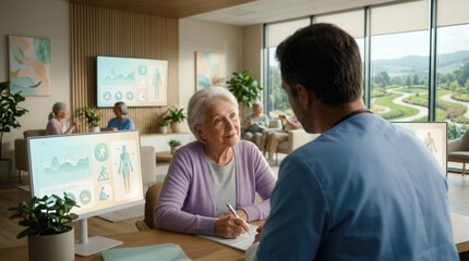Obraz premium Modern Healthcare Consultation Meeting Between a Doctor And an Elderly Patient
