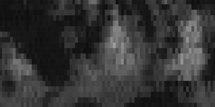 Pixel glitch background, monochrome digital noise texture. Random black and white square particles of abstract pixelated pattern. Distorted corrupted data in retro video game. Grainy geometric mosaic
