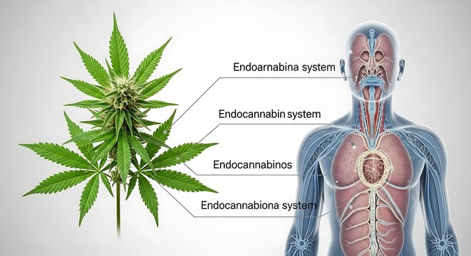Cannabis Plant and Human Endocannabinoid System Illustration.