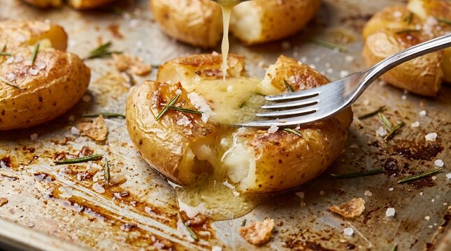 Crispy Roast Potatoes Smash with Garlic Butter Pool