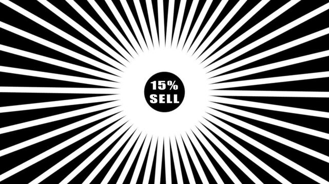 Comic retro background. Sunburst, radial, sunlight, 15,SALE ,circus, stripe background rotation Fantastic tunnel, .Abstract tunnel .Wallpaper with black and white shapes.