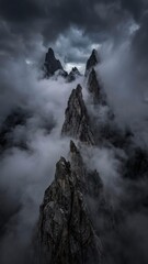 Majestic dark alpine mountain peaks and deep valleys wilderness landscape in Bhutan © Mixtel