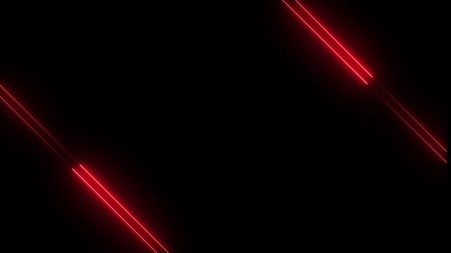 Glowing neon Straight neon animation of horizontal line on alpha background, straight neon rad line, seamless loop.neon corner. motion background. Neon lights blinking lines moving.4k Animation.