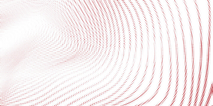 Red halftone concentric circle background. Rippled sonic wave ring wallpaper. Dotted radial gradient texture. Vector rasterized rough backdrop for epicenter, target, radar signal, vibration concept