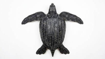 Fototapeta premium Leatherback sea turtle (Dermochelys coriacea) specimen isolated on white background, top view, dorsal view, endangered marine species