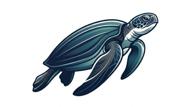 Stylized Vector Illustration of a Sea Turtle Swimming, Isolated on White Background