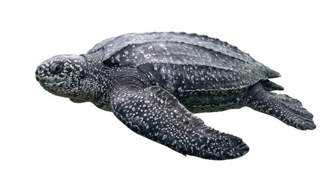 Leatherback Sea Turtle (Dermochelys coriacea) Swimming, Isolated on White Background