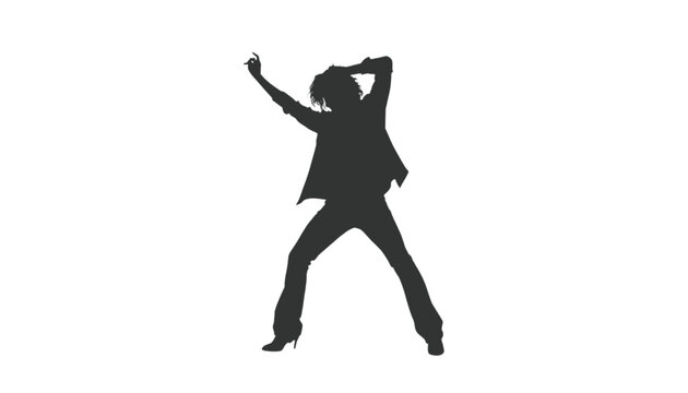 Performer dances with high energy while maintaining an expressive posture in a clean silhouette style.