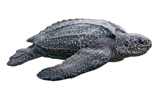 Leatherback sea turtle (Dermochelys coriacea) isolated on a white background, side view of the giant marine reptile