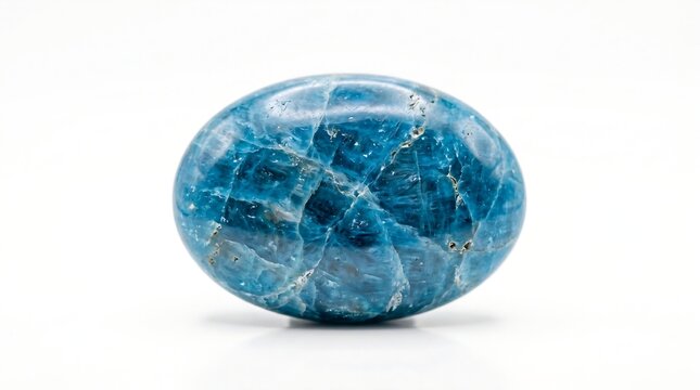 Beautiful Blue Apatite Isolated on White Background Natural Gemstone Crystal