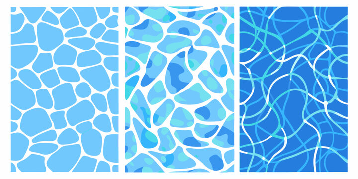 three panels of abstract water ripple textures in blue texture panel pattern