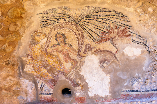 Detail of a Roman nymphaeum, a monument dedicated to water nymphs, located in the ancient city of Nicopolis near Preveza, Greece