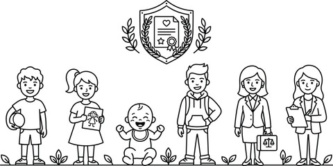 Fototapeta premium Diverse Group of People and Children with Legal Adoption Symbol.