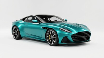 Naklejka premium Sleek Teal Turquoise Luxury Sports Coupe Isolated on White Background Studio Shot