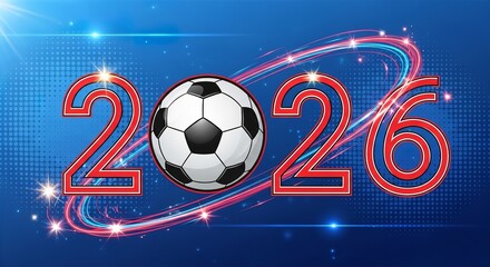 Fototapeta premium FIFA world cup football 2026 soccer ball with year graphic for sports events
