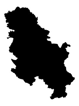 Vector map of Serbia, a country in Central Europe. Detailed black silhouette, isolated on white background.