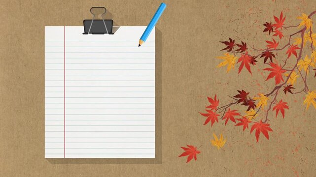 Autumn Stationery Motion Graphics Background with Notebook and Falling Leaves