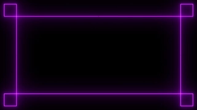Sleek futuristic hud screen border with glowing purple neon geometric lines and corner boxes. 4k motion graphics