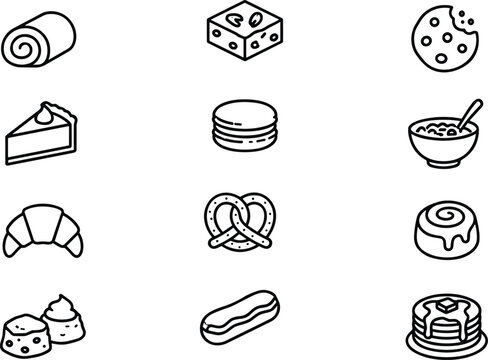 Set of various delicious bakery and dessert food icons.