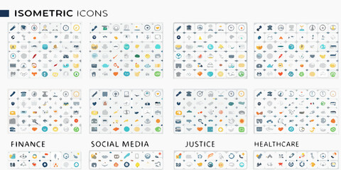 Obraz premium isometric icons collection in colorful vector style on white background finance social