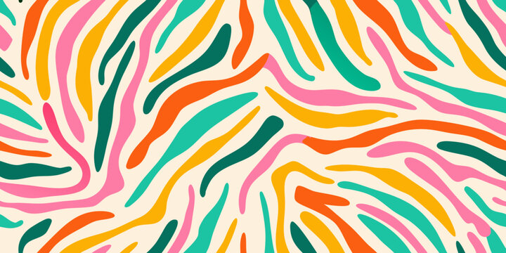 colorful zebra stripe pattern on cream background organic abstract wavy lines multicolor