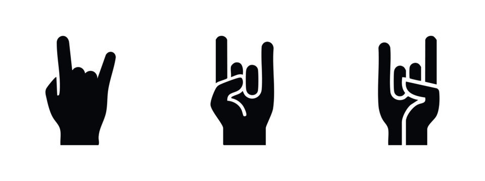 Hand Gestures Icons: Rock On, Horns, and Two Fingers