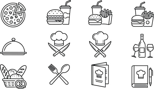 Set of outline food and restaurant service icons.