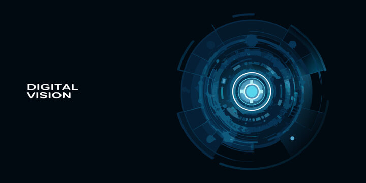 digital vision futuristic circular interface on dark background design glowing blue technology