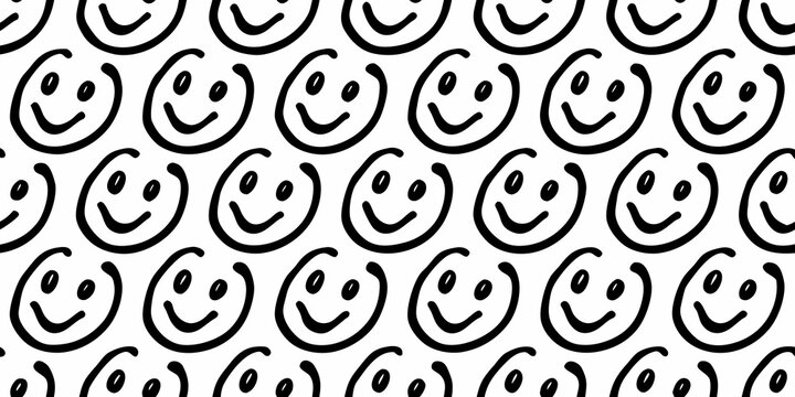 simple black line art smiley faces seamless pattern repeating design graphic illustration