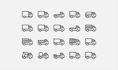 Line art icon set of transport trucks vector illustration © lokshmon