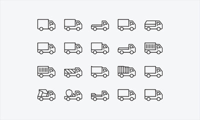 Line art icon set of transport trucks vector illustration © lokshmon