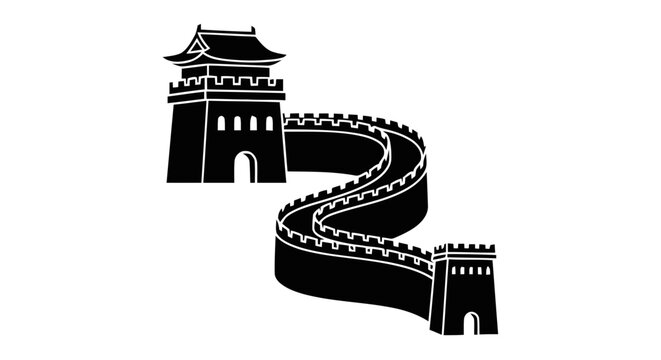 Vector illustration of vector illustration of the great wall of china with watchtowers on a transparent background