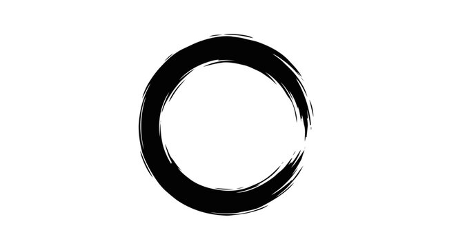 Vector illustration of handdrawn black ink brush stroke circle on a transparent background