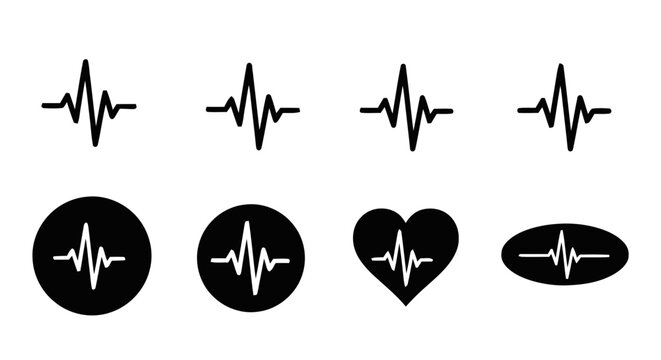Vector illustration of set of heart beat icons, ekg pulse lines, medical cardiology symbols on a transparent background