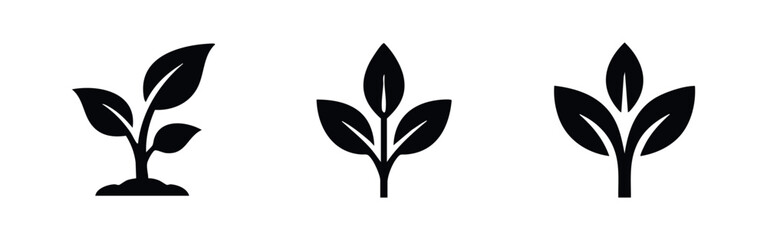 Young plant icon set. Sapling, sprout, and new growth symbols for nature and environment. © Lili