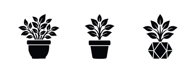Fototapeta premium Potted plant and houseplant icon set. Indoor gardening, home decor, and nature symbols.