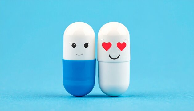 Capsule characters faces playful love interaction concept