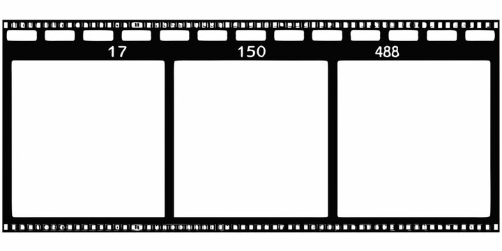 monochromatic 35mm film strip with three frames on white background filmstrip photography