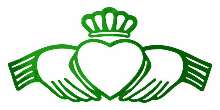 claddagh emblem with green hands holding heart symbol love loyalty friendship irish