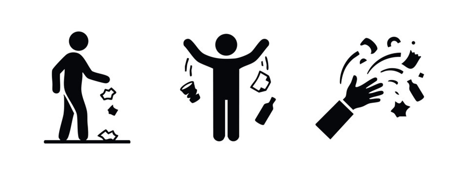 Icons Representing Waste, Trash, and Celebration