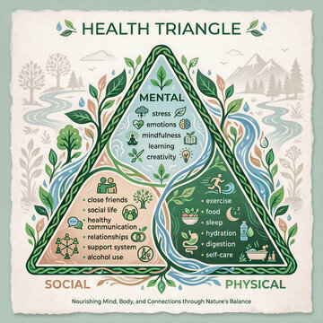 Health Triangle Wellness Infographic Showing Mental Social and Physical Health Balance