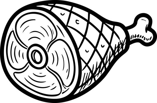 Hand-drawn illustration of a cooked ham hock with bone, isolated on white background.