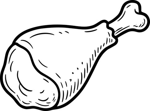Hand-drawn illustration of a raw chicken leg with bone, isolated on white background