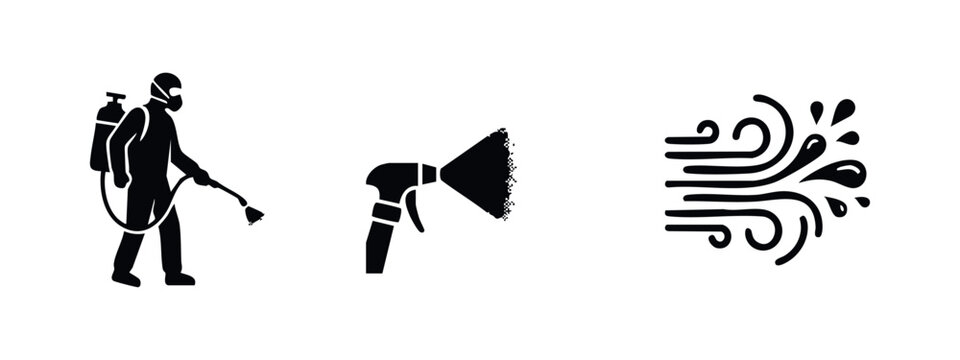 Pest control, spray bottle, and wind icons