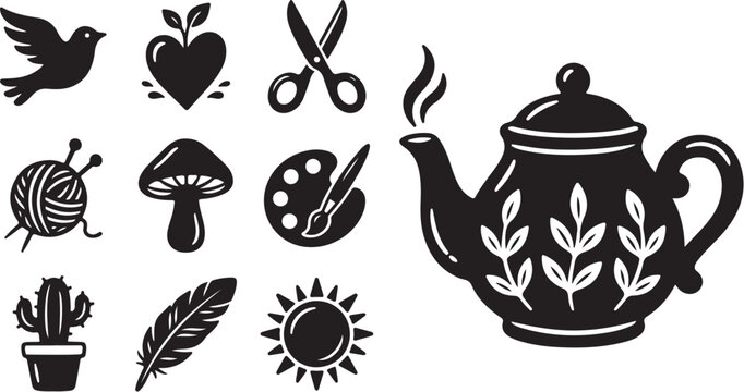 Black and White Tea Time Icon Collection