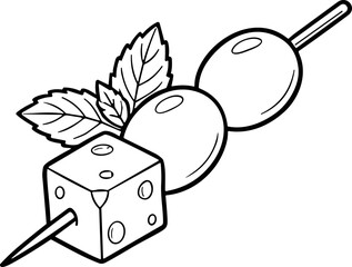 Cheese and Olive Skewer with Mint Leaves - Outline Illustration © Kasut