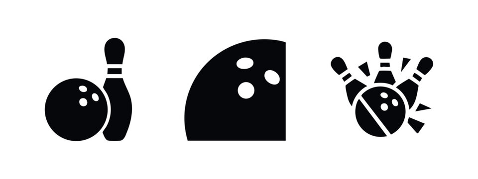 Three black silhouette bowling icons on a white background