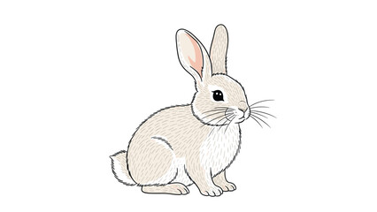 Fototapeta premium Beautifully rendered illustration of a fluffy light brown rabbit with pink ears and long whiskers sitting peacefully on a clean white background.