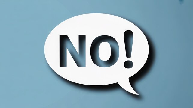 Speech bubble with 'NO!' text on a light blue background